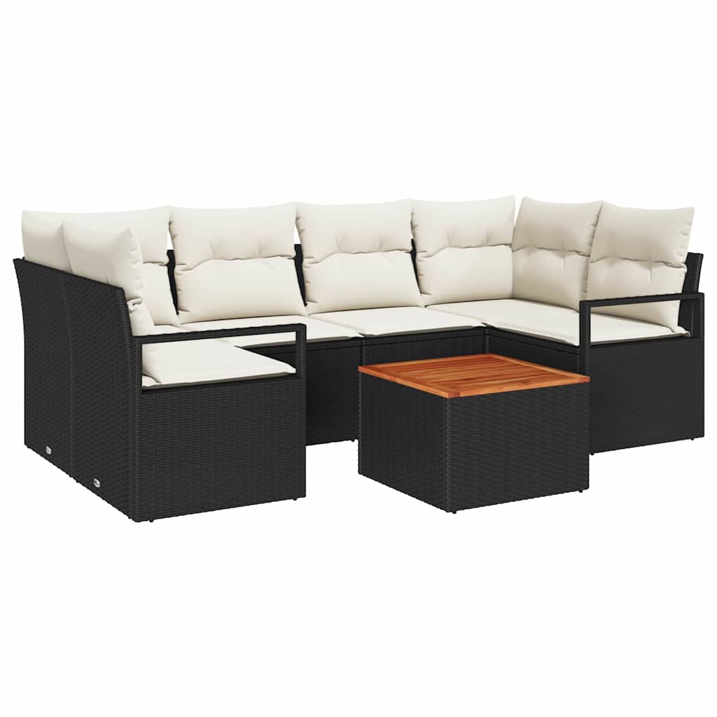 Gartensofa-set mit Kissen 7 pcs Schwarz Poly-Rattan