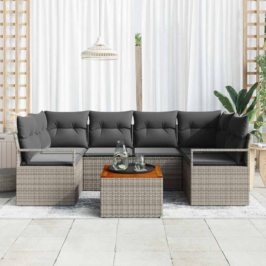 Gartensofa-set mit Kissen 7 pcs Grau Poly-Rattan
