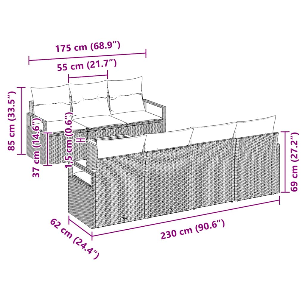 Gartensofa-set mit Kissen 8 pcs Beige Poly-Rattan