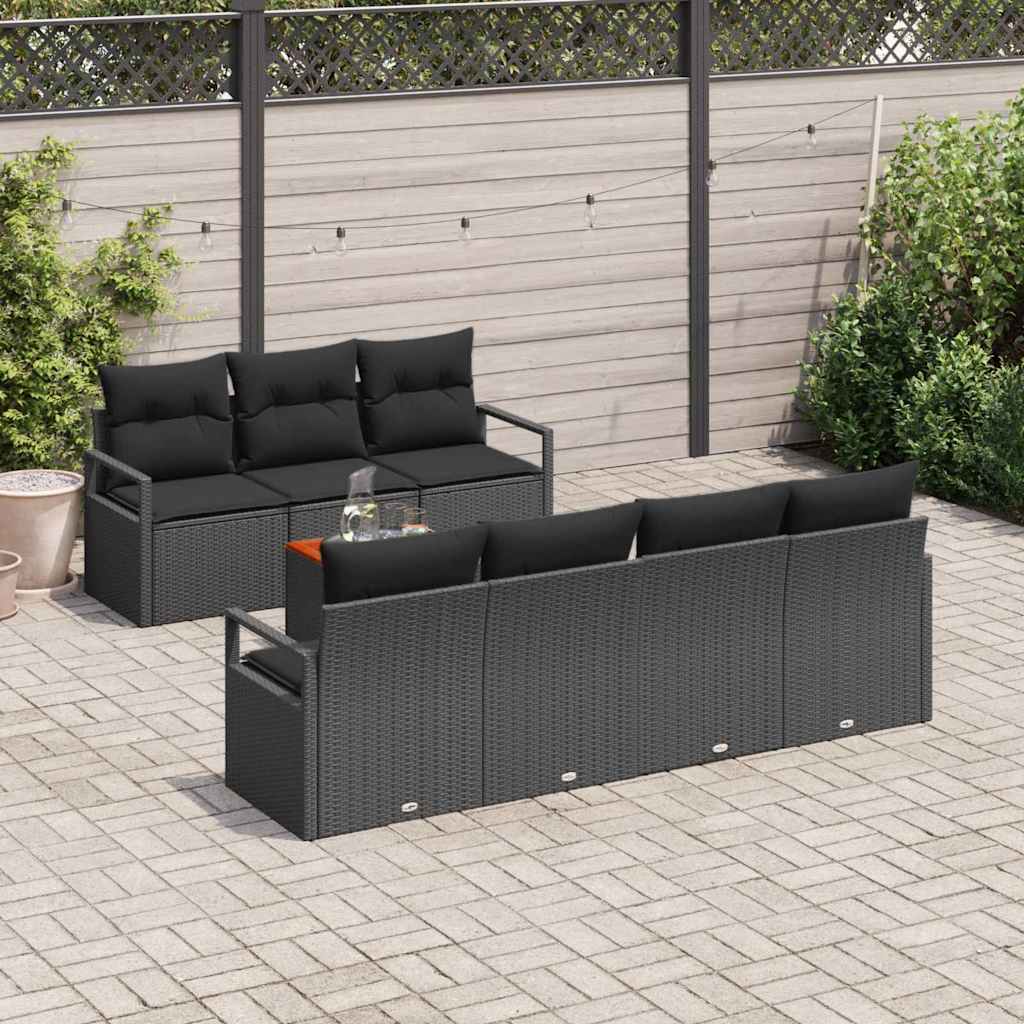 Gartensofa-set mit Kissen 8 pcs Schwarz Poly-Rattan
