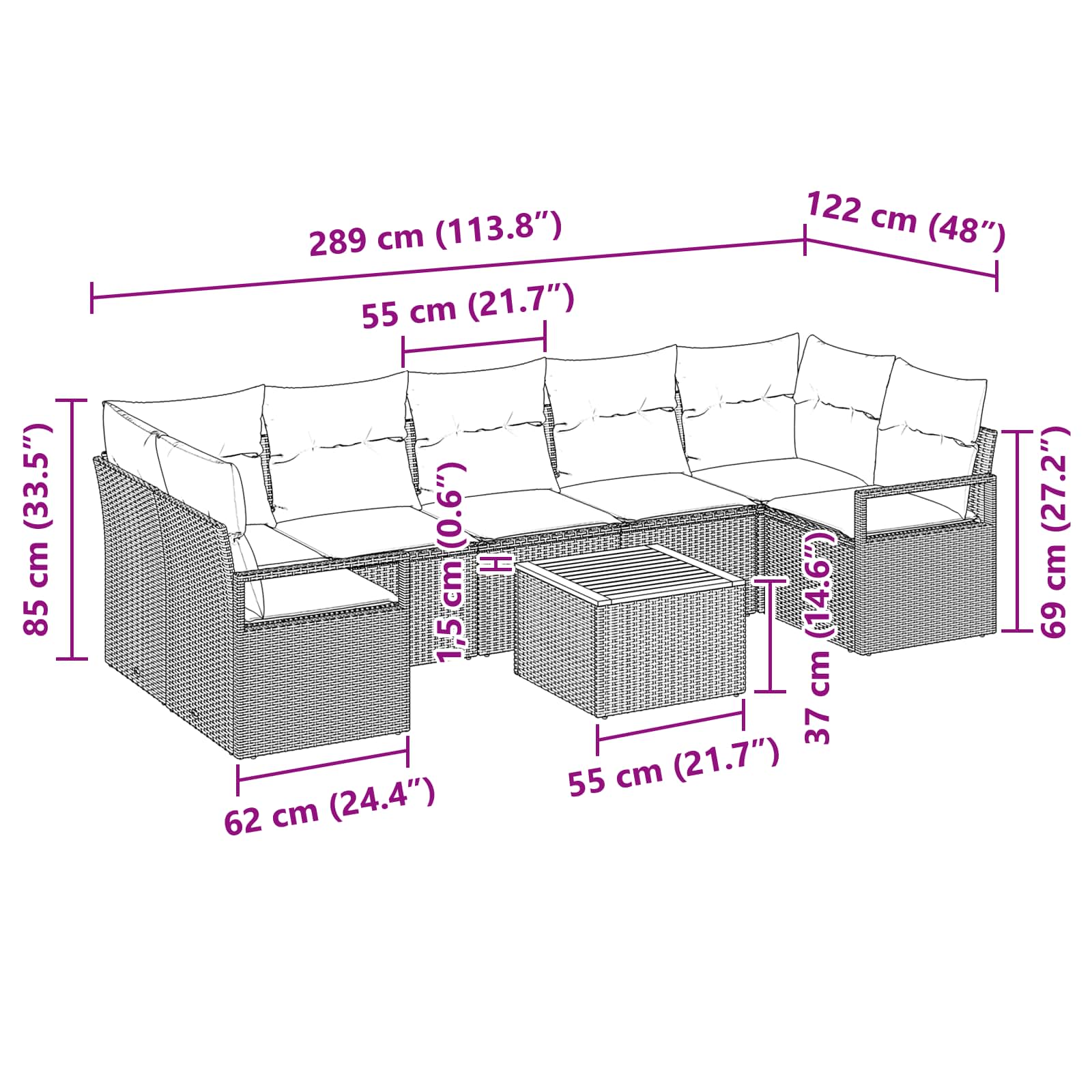 Gartensofa-set mit Kissen 8 pcs Grau Poly-Rattan