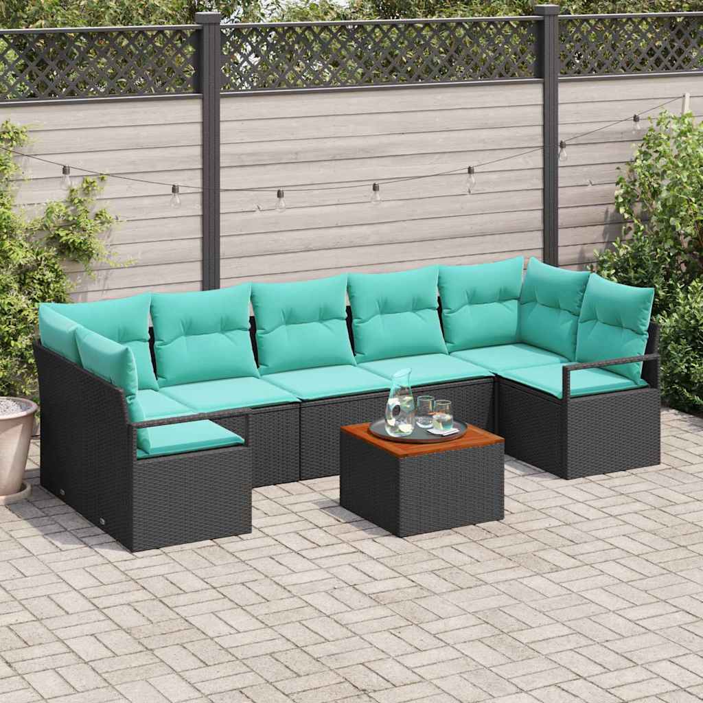 Gartensofa-set mit Kissen 8 pcs Schwarz Poly-Rattan