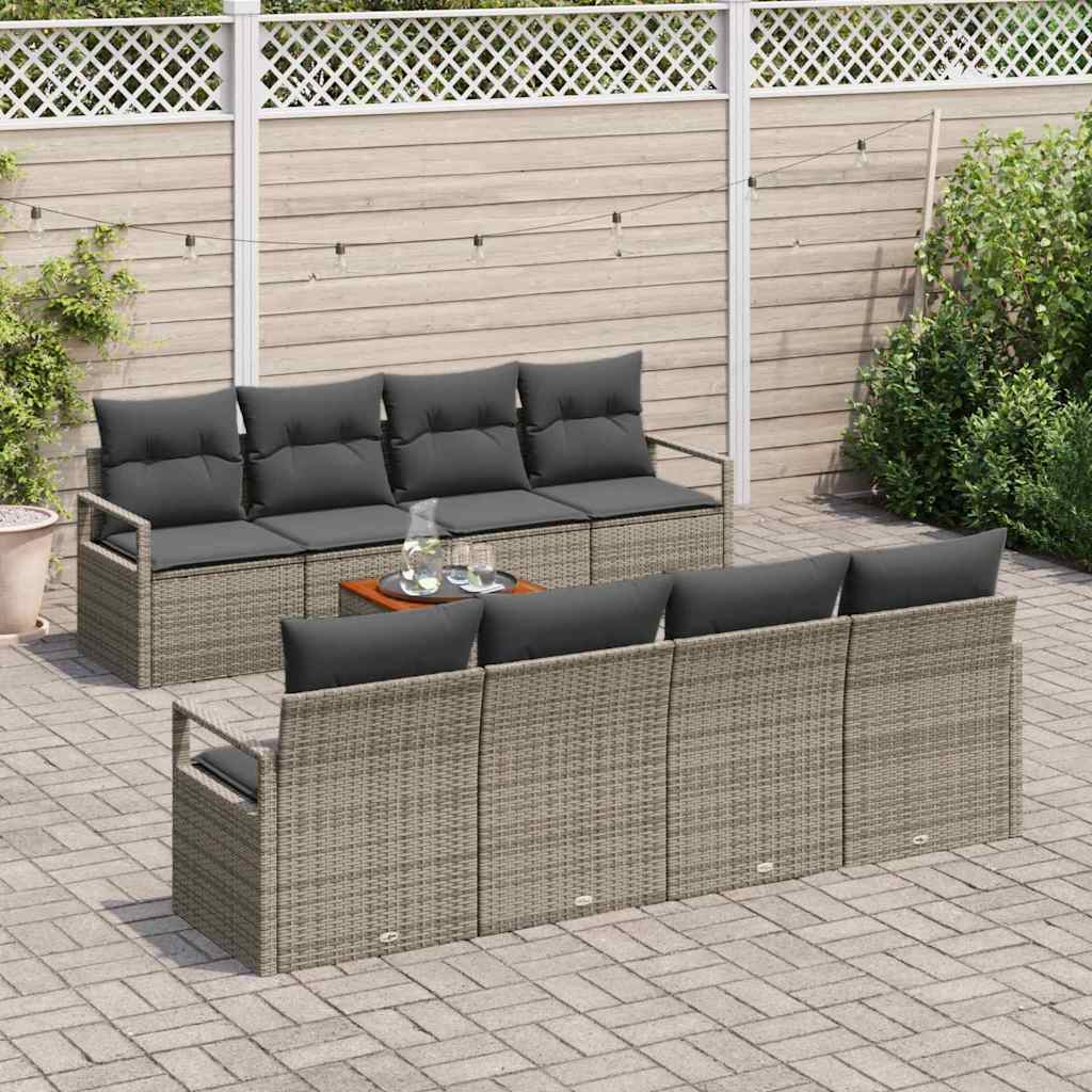 Gartensofa-set mit Kissen 9 pcs Grau Poly-Rattan