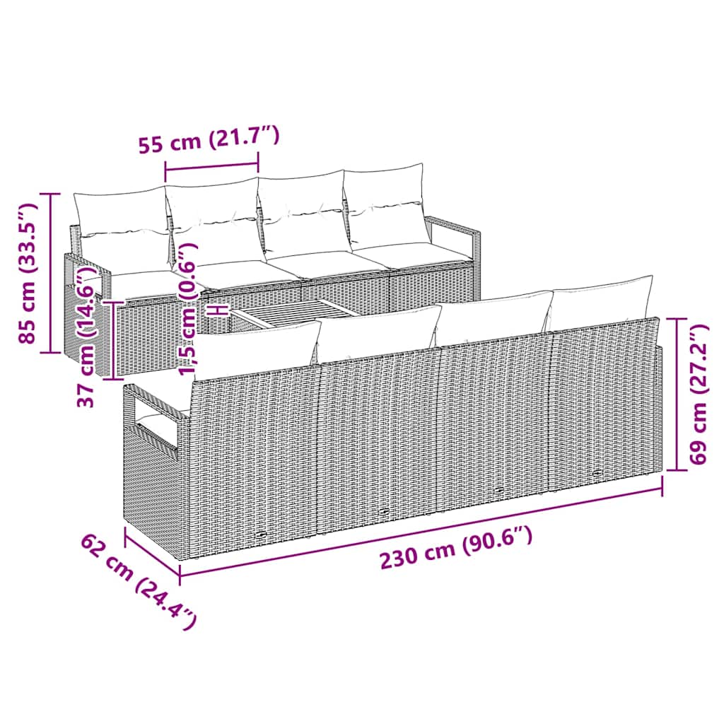 Gartensofa-set mit Kissen 9 pcs Schwarz Poly-Rattan