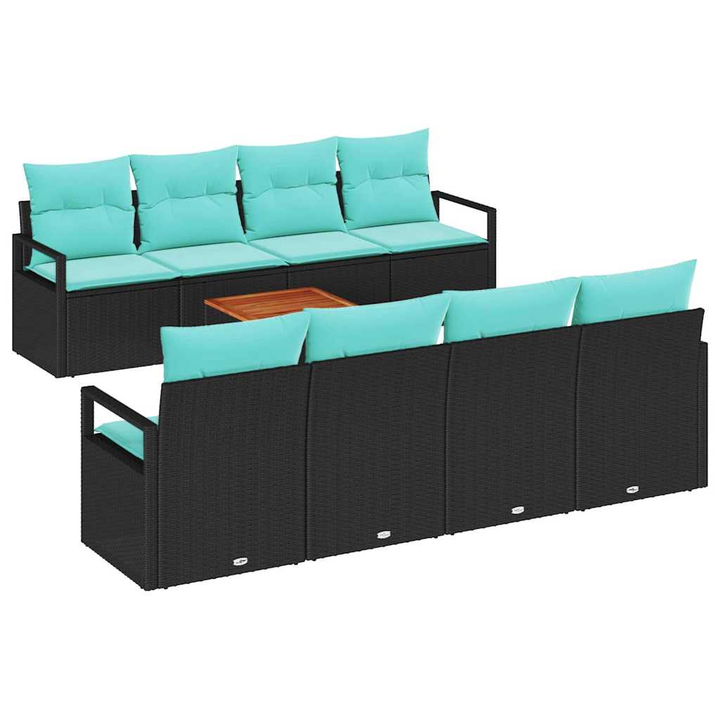 Gartensofa-set mit Kissen 9 pcs Schwarz Poly-Rattan