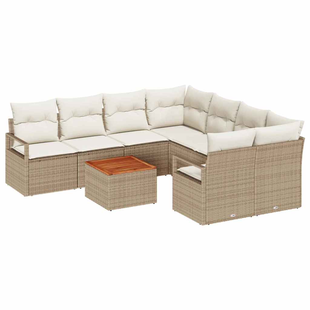 Gartensofa-set mit Kissen 9 pcs Beige Poly-Rattan