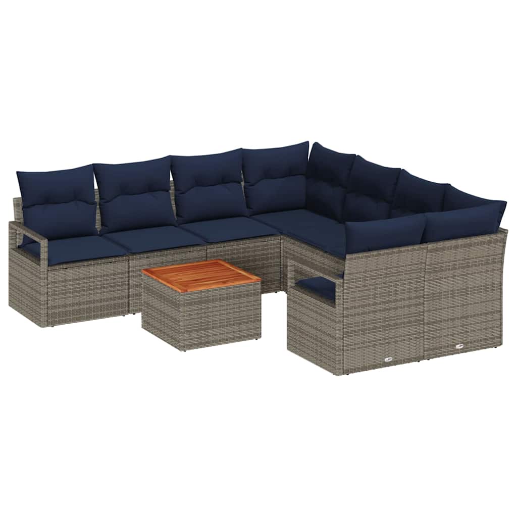 Gartensofa-set mit Kissen 9 pcs Grau Poly-Rattan