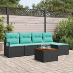 Gartensofa-set mit Kissen 6 pcs Schwarz Poly-Rattan