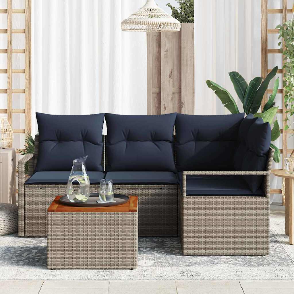 Gartensofa-set mit Kissen 5 pcs Grau Poly-Rattan