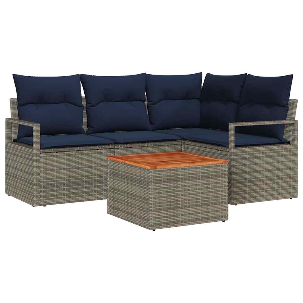 Gartensofa-set mit Kissen 5 pcs Grau Poly-Rattan