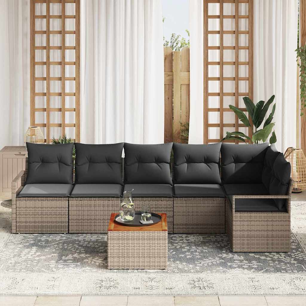 Gartensofa-set mit Kissen 7 pcs Grau Poly-Rattan