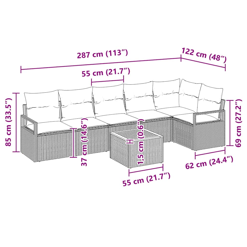 Gartensofa-set mit Kissen 7 pcs Grau Poly-Rattan