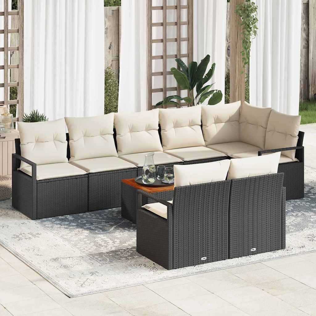 Gartensofa-set mit Kissen 9 pcs Schwarz Poly-Rattan