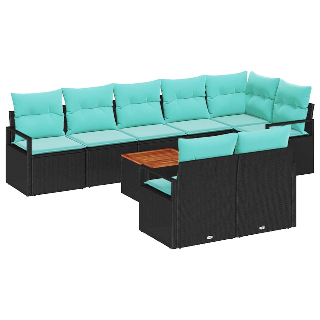 Gartensofa-set mit Kissen 9 pcs Schwarz Poly-Rattan