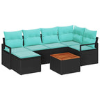 Gartensofa-set mit Kissen 7 pcs Schwarz Poly-Rattan