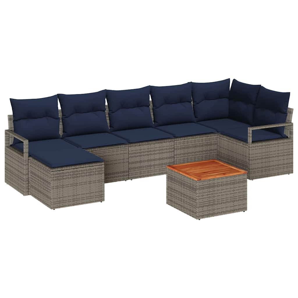 Gartensofa-set mit Kissen 8 pcs Grau Poly-Rattan