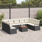 Gartensofa-set mit Kissen 10 pcs Schwarz Poly-Rattan