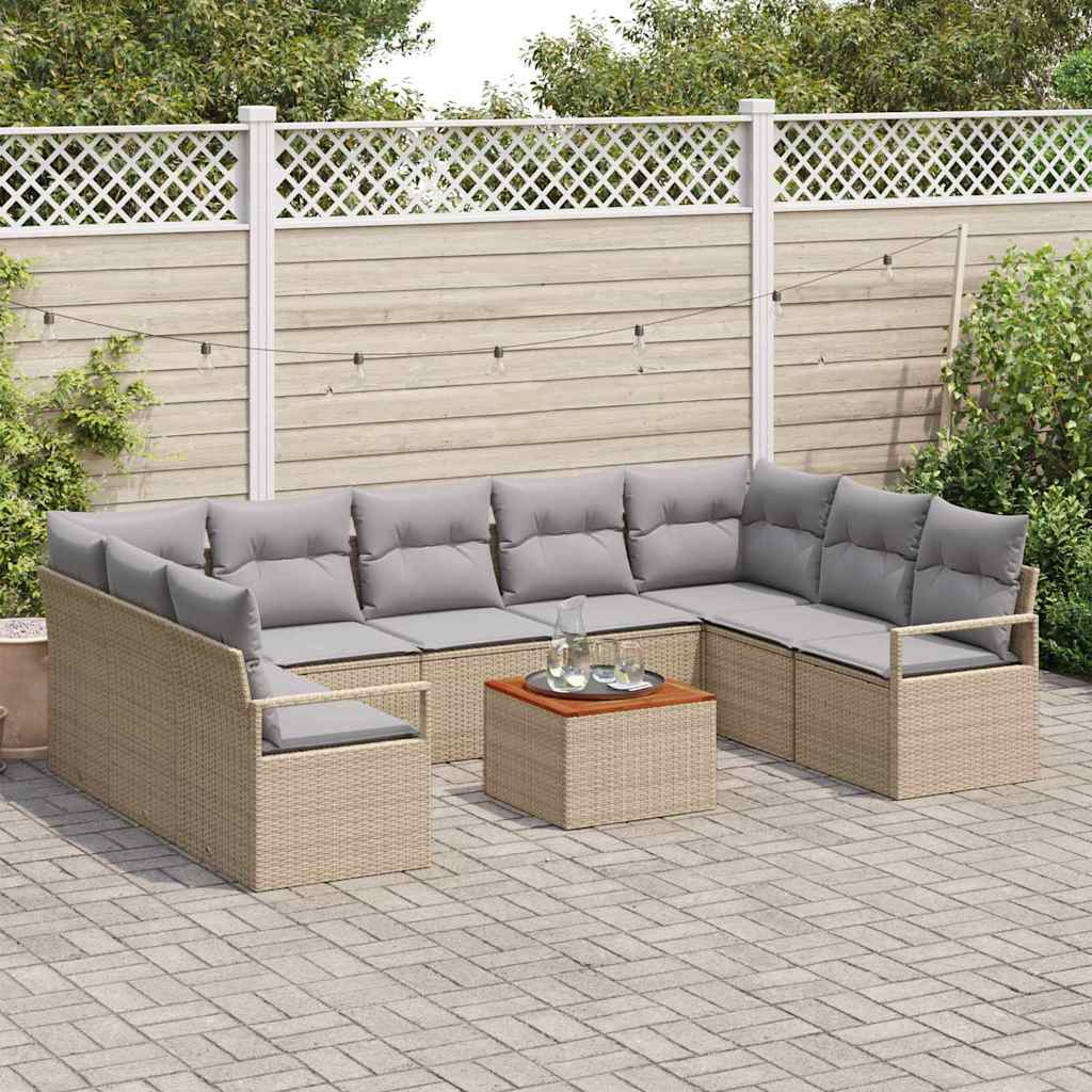 Gartensofa-set mit Kissen 10 pcs Beige Poly-Rattan