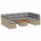 Gartensofa-set mit Kissen 10 pcs Beige Poly-Rattan