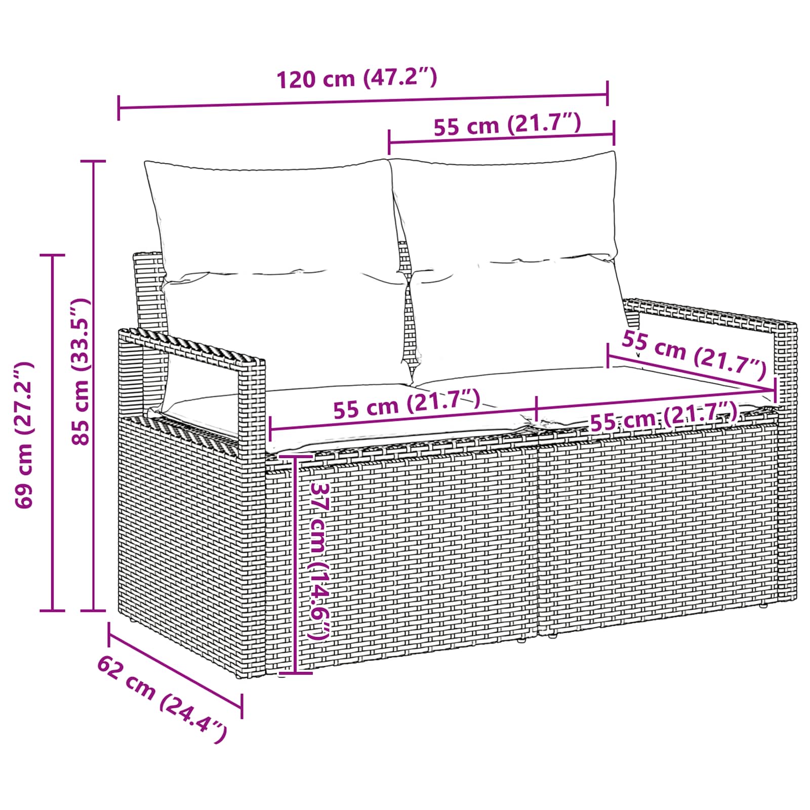 Gartensofa-set mit Kissen 10 pcs Grau Poly-Rattan