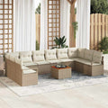 Gartensofa-set mit Kissen 11 pcs Beige Poly-Rattan