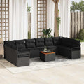 Gartensofa-set mit Kissen 11 pcs Schwarz Poly-Rattan