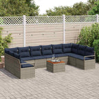 Gartensofa-set mit Kissen 11 pcs Grau Poly-Rattan