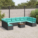 Gartensofa-set mit Kissen 11 pcs Schwarz Poly-Rattan