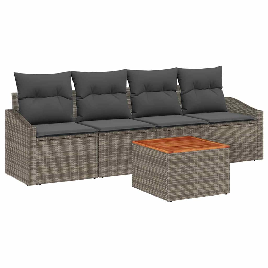 Gartensofa-set mit Kissen 5 pcs Grau Poly-Rattan