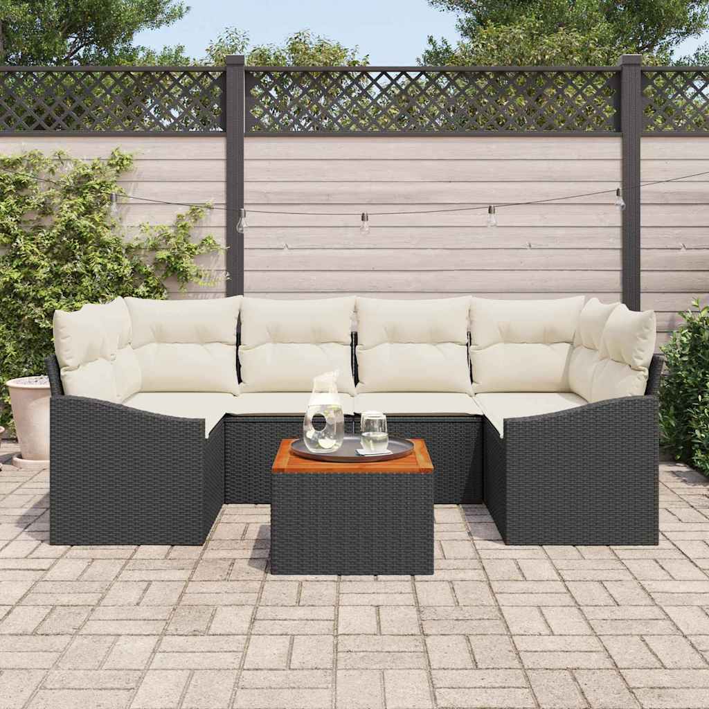 Gartensofa-set mit Kissen 7 pcs Schwarz Poly-Rattan