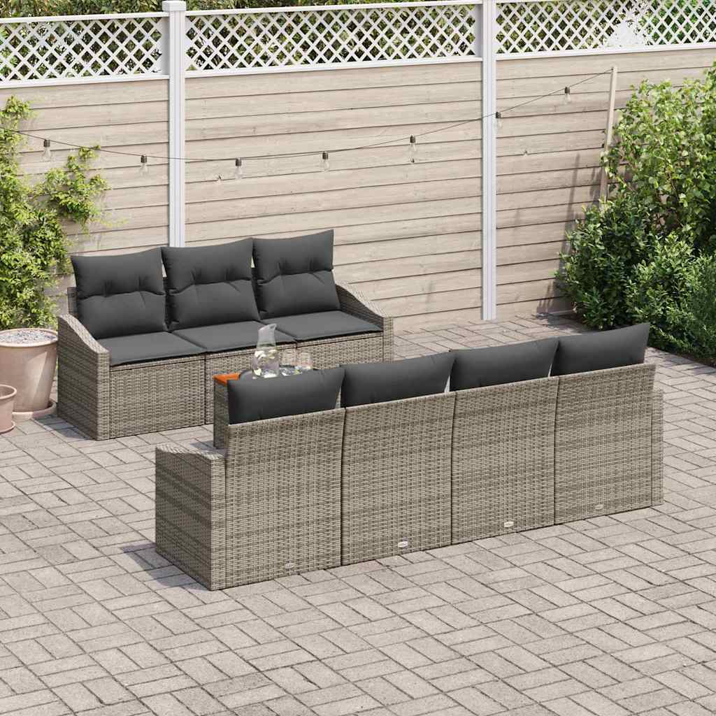 Gartensofa-set mit Kissen 8 pcs Grau Poly-Rattan