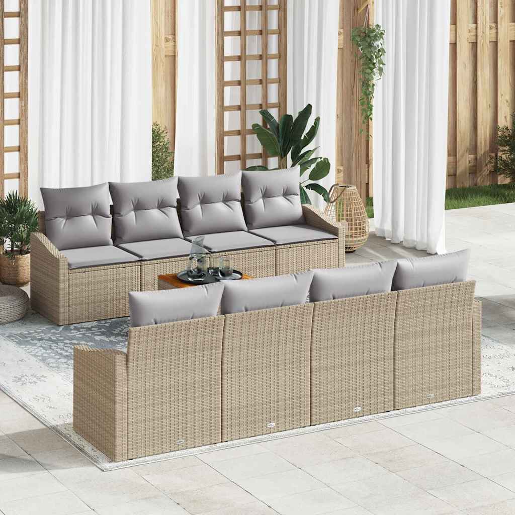Gartensofa-set mit Kissen 9 pcs Beige Poly-Rattan