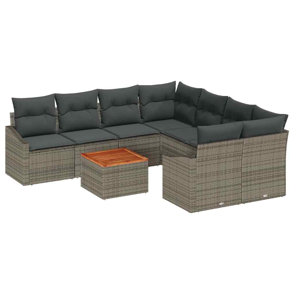 Gartensofa-set mit Kissen 9 pcs Grau Poly-Rattan