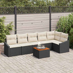 Gartensofa-set mit Kissen 7 pcs Schwarz Poly-Rattan