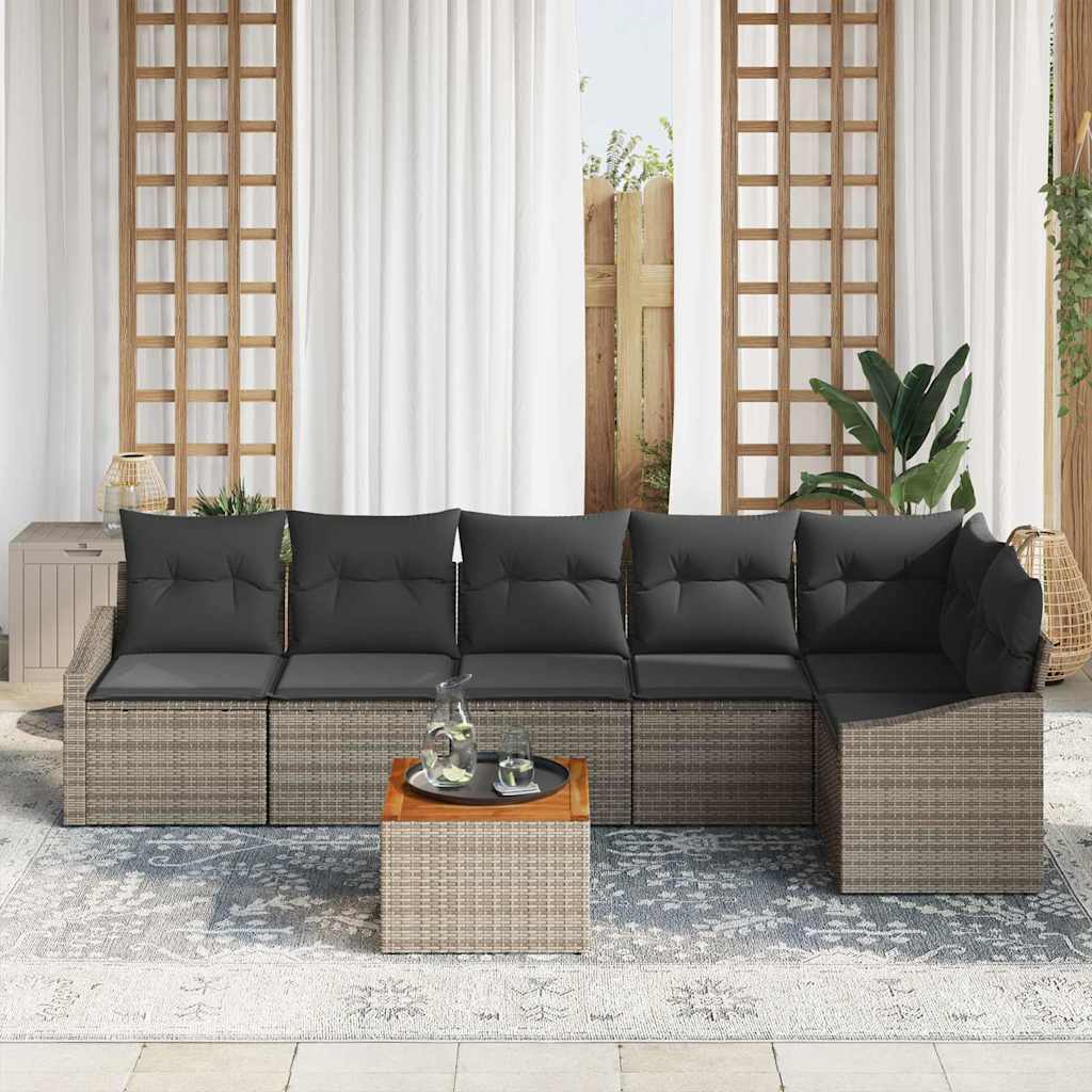 Gartensofa-set mit Kissen 7 pcs Grau Poly-Rattan