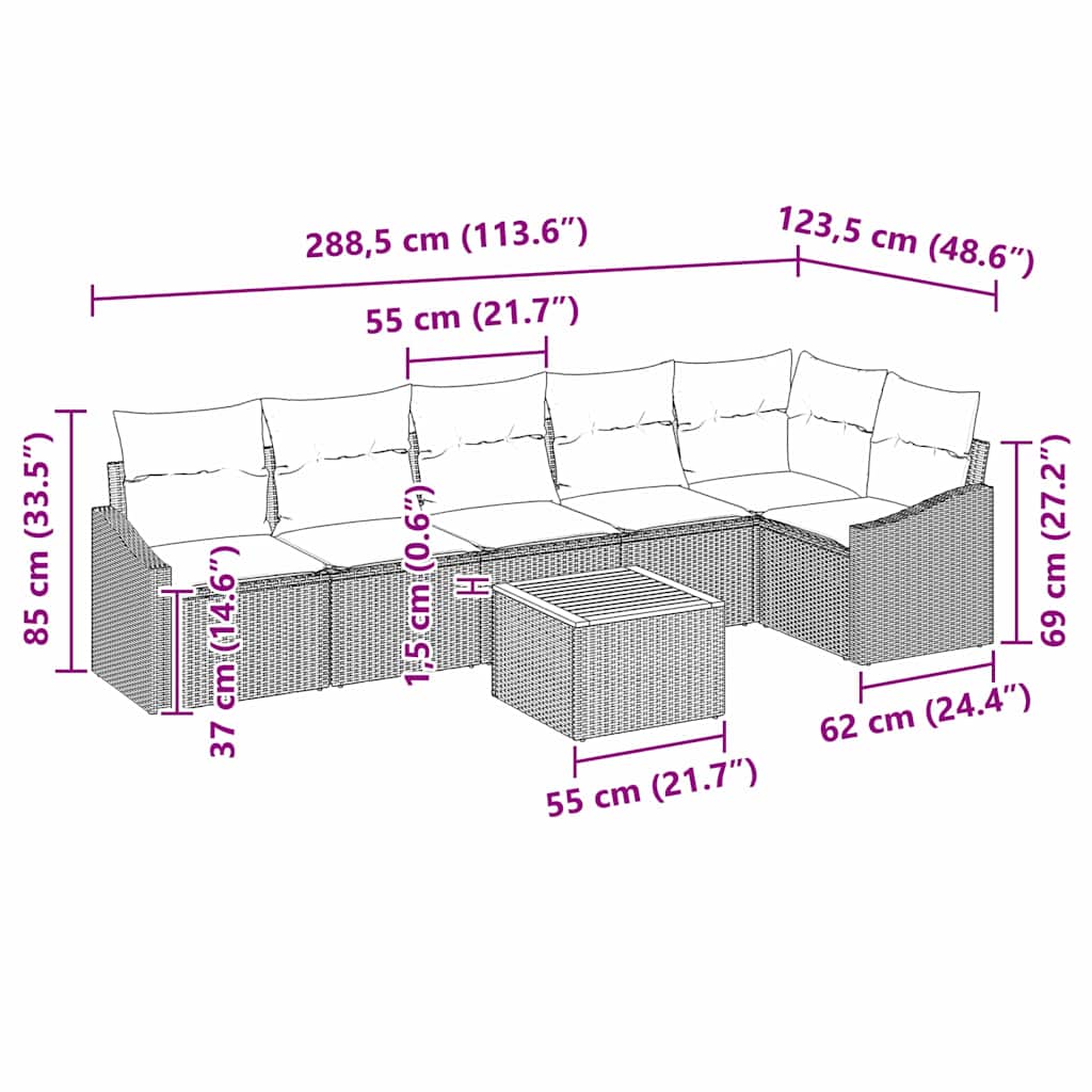 Gartensofa-set mit Kissen 7 pcs Grau Poly-Rattan