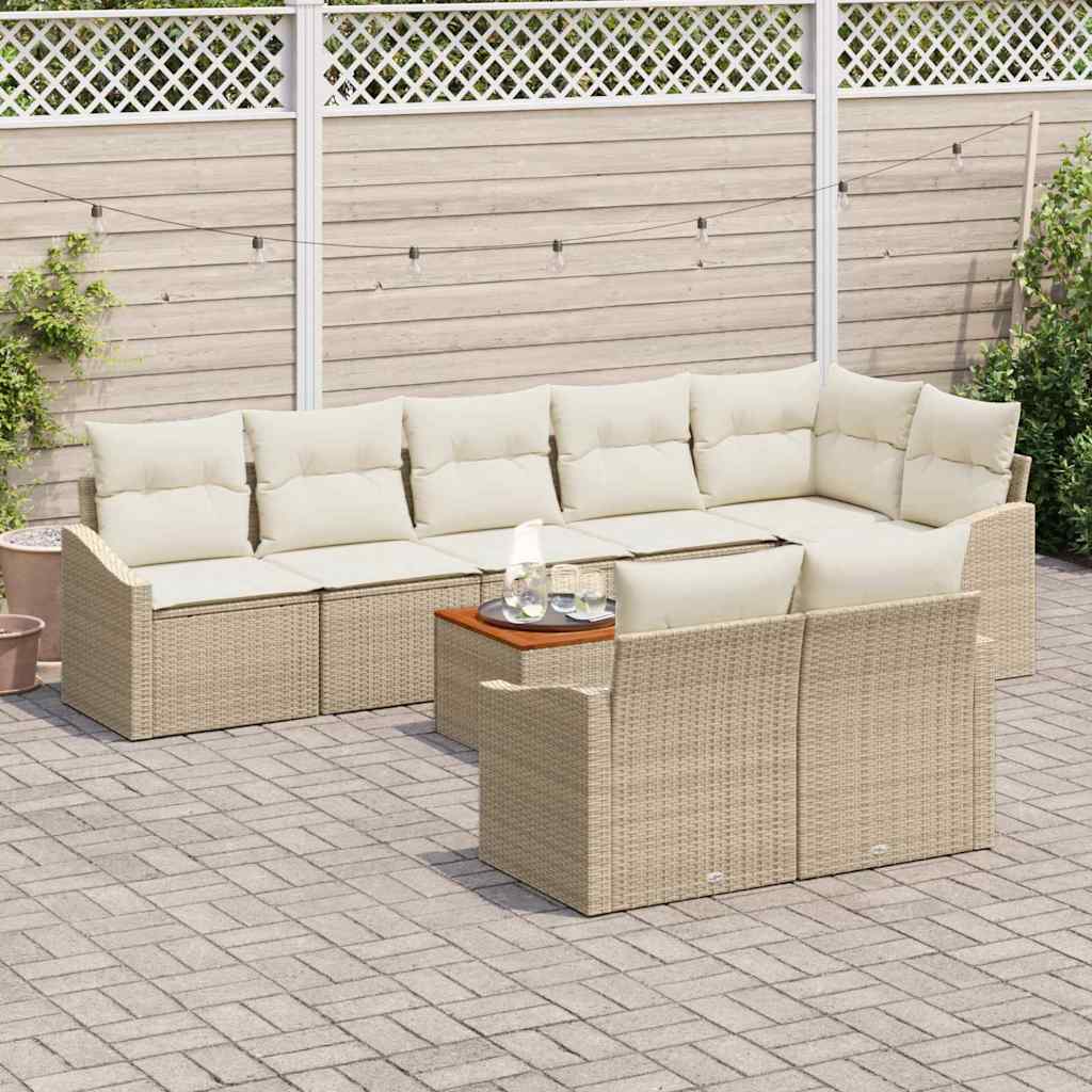 Gartensofa-set mit Kissen 9 pcs Beige Poly-Rattan