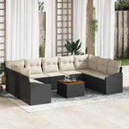 Gartensofa-set mit Kissen 10 pcs Schwarz Poly-Rattan