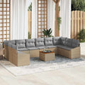 Gartensofa-set mit Kissen 11 pcs Beige Poly-Rattan