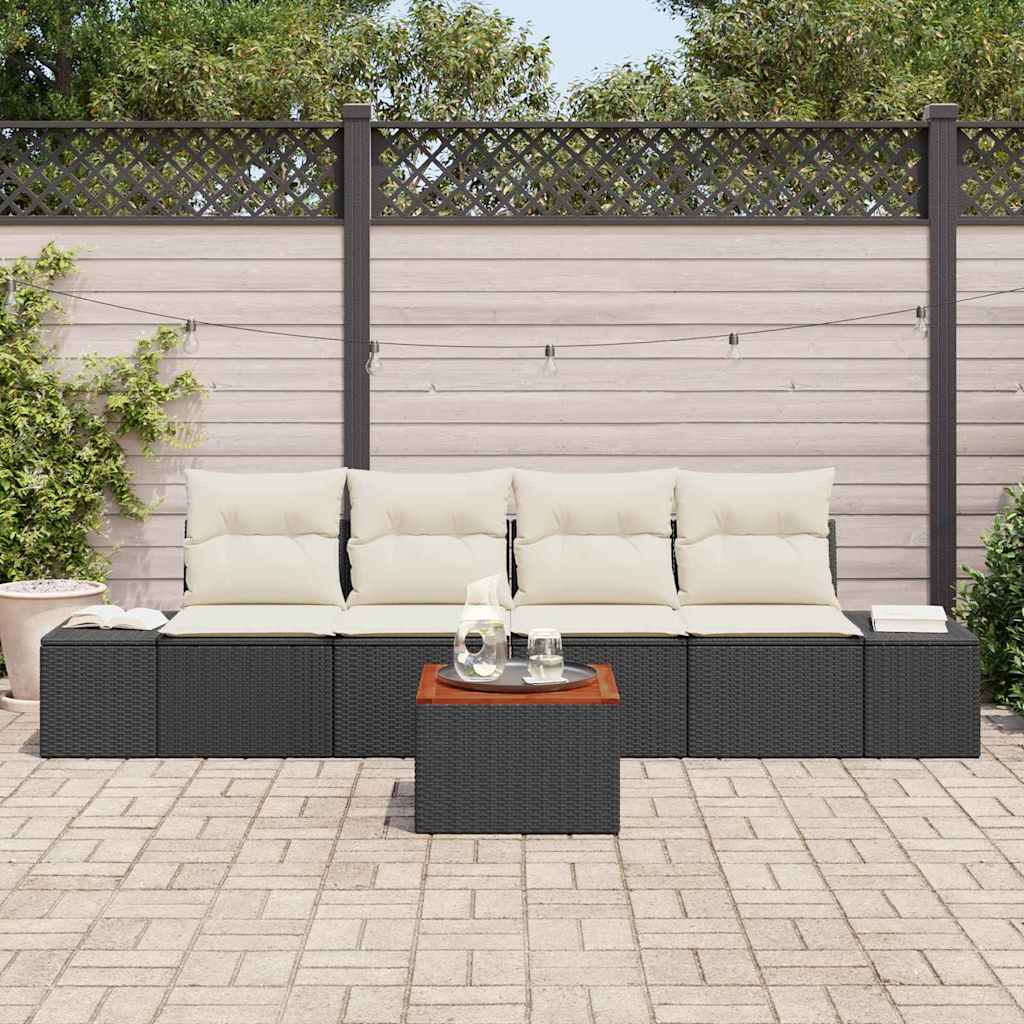 Gartensofa-set mit Kissen 5 pcs Schwarz Poly-Rattan