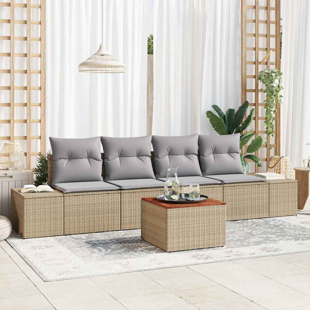Gartensofa-set mit Kissen 5 pcs Beige Poly-Rattan