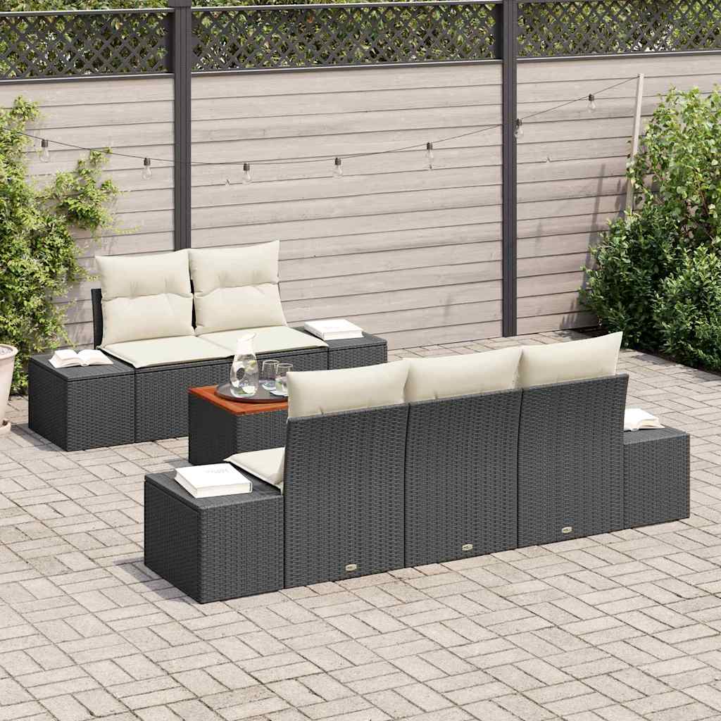 Gartensofa-set mit Kissen 6 pcs Schwarz Poly-Rattan