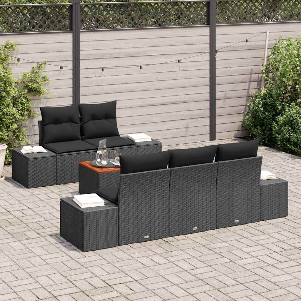 Gartensofa-set mit Kissen 6 pcs Schwarz Poly-Rattan