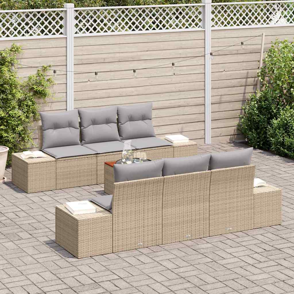 Gartensofa-set mit Kissen 7 pcs Beige Poly-Rattan