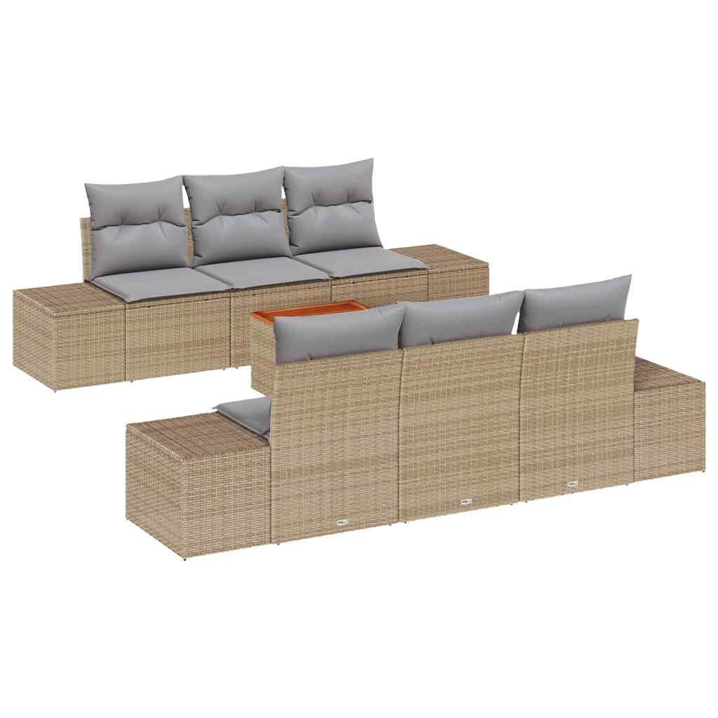 Gartensofa-set mit Kissen 7 pcs Beige Poly-Rattan
