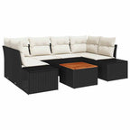 Gartensofa-set mit Kissen 7 pcs Schwarz Poly-Rattan