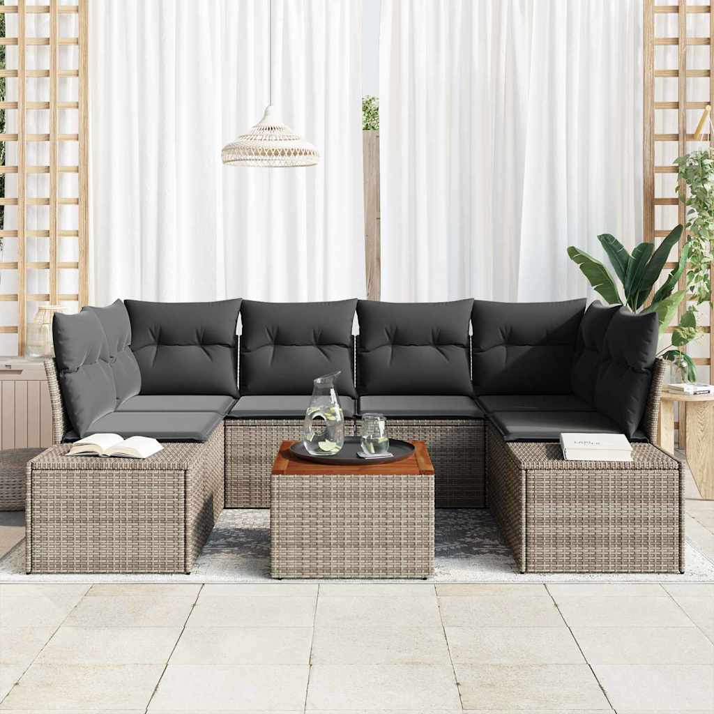 Gartensofa-set mit Kissen 7 pcs Grau Poly-Rattan