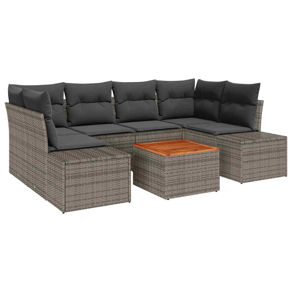 Gartensofa-set mit Kissen 7 pcs Grau Poly-Rattan