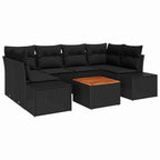 Gartensofa-set mit Kissen 7 pcs Schwarz Poly-Rattan