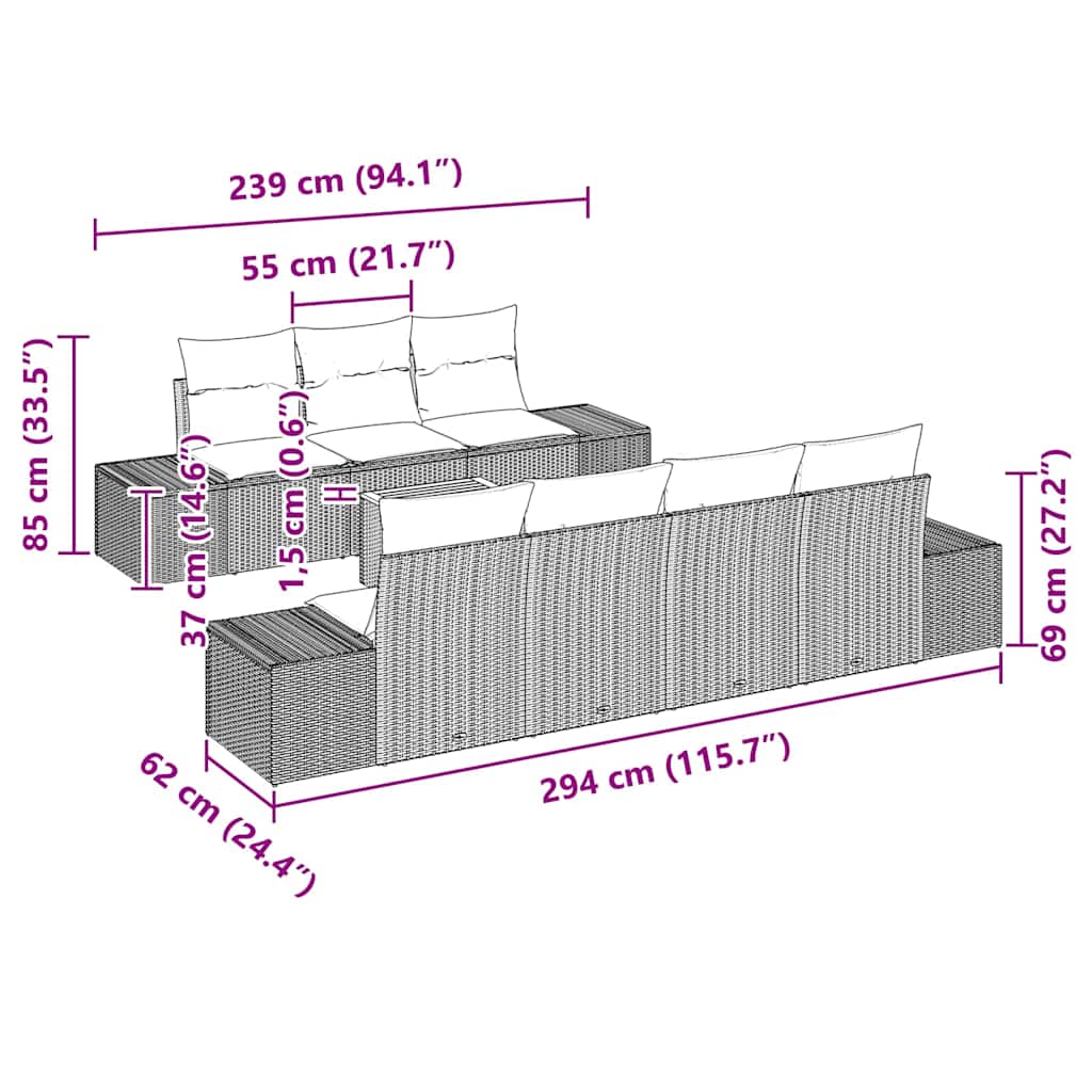 Gartensofa-set mit Kissen 8 pcs Grau Poly-Rattan